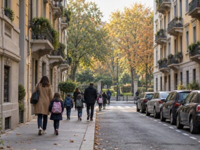 Via Luigi Sacco nel quartiere De Angeli a Milano, vicino a piazza Sicilia e alla scuola Umberto Eco